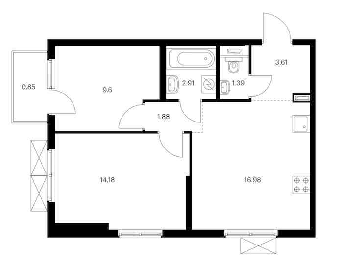 2-комнатная квартира 51.4 м², 9/15 эт., ЖК «Янинский лес»